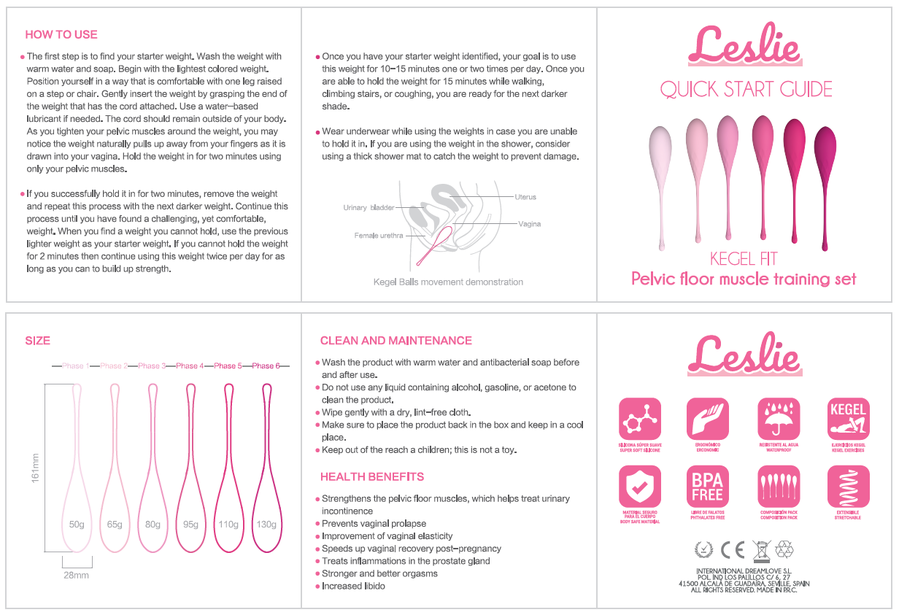 Комплект 6 бр. кегел топчета LESLIE за вагинална тренировка