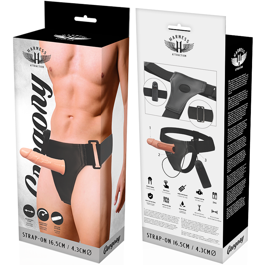 Вибриращ пенис колан с кухо дилдо GREGORY 16.5 CM - SexVibe